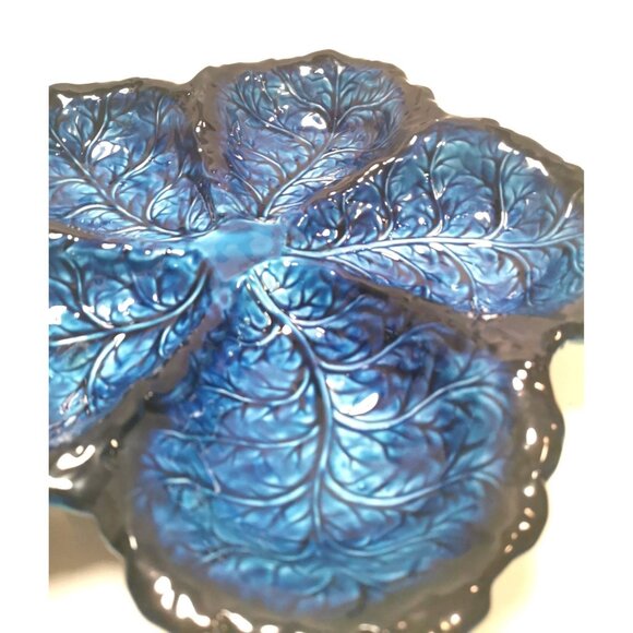 Serving DIsh Vintage Inarco Japan Mood Indigo FIve Section Cabbage Leaf - Picture 5 of 10